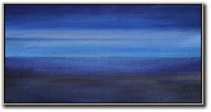 Handmade Large Contemporary Art,Hand Painted Panoramic Abstract Painting,Canvas Wall Paintings,Dark Blue,Light Blue,Black.etc